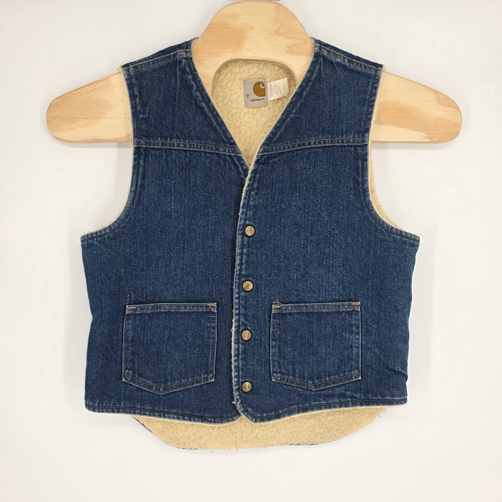 Vintage Carhartt Sherpa Lined Denim Vest USA  Men's Medium Workwear 8SV Farm 80s